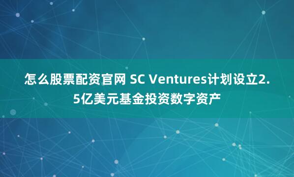 怎么股票配资官网 SC Ventures计划设立2.5亿美元基金投资数字资产