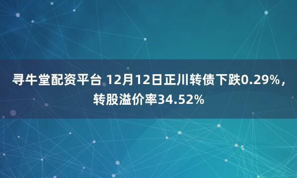 寻牛堂配资平台 12月12日正川转债下跌0.29%，转股溢价率34.52%